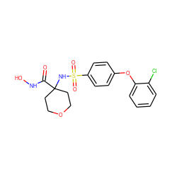 O=C(NO)C1(NS(=O)(=O)c2ccc(Oc3ccccc3Cl)cc2)CCOCC1 ZINC000027080474