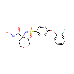 O=C(NO)C1(NS(=O)(=O)c2ccc(Oc3ccccc3F)cc2)CCOCC1 ZINC000027081830