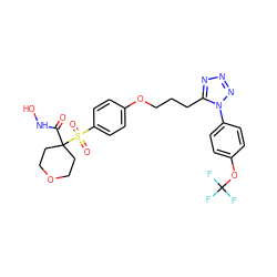 O=C(NO)C1(S(=O)(=O)c2ccc(OCCCc3nnnn3-c3ccc(OC(F)(F)F)cc3)cc2)CCOCC1 ZINC000071334487