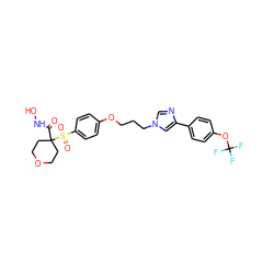 O=C(NO)C1(S(=O)(=O)c2ccc(OCCCn3cnc(-c4ccc(OC(F)(F)F)cc4)c3)cc2)CCOCC1 ZINC000071418532