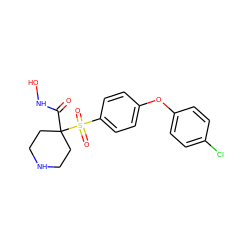 O=C(NO)C1(S(=O)(=O)c2ccc(Oc3ccc(Cl)cc3)cc2)CCNCC1 ZINC000013521093