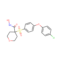 O=C(NO)C1(S(=O)(=O)c2ccc(Oc3ccc(Cl)cc3)cc2)CCOCC1 ZINC000013674622