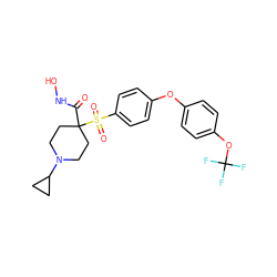 O=C(NO)C1(S(=O)(=O)c2ccc(Oc3ccc(OC(F)(F)F)cc3)cc2)CCN(C2CC2)CC1 ZINC000001494141