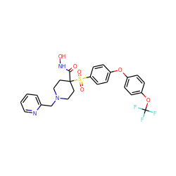 O=C(NO)C1(S(=O)(=O)c2ccc(Oc3ccc(OC(F)(F)F)cc3)cc2)CCN(Cc2ccccn2)CC1 ZINC000072110431