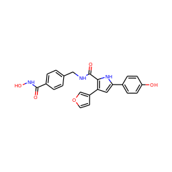 O=C(NO)c1ccc(CNC(=O)c2[nH]c(-c3ccc(O)cc3)cc2-c2ccoc2)cc1 ZINC000072316578