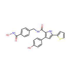 O=C(NO)c1ccc(CNC(=O)c2[nH]c(-c3cccs3)cc2-c2ccc(O)cc2)cc1 ZINC000072316584