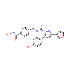 O=C(NO)c1ccc(CNC(=O)c2[nH]c(-c3ccoc3)cc2-c2ccc(O)cc2)cc1 ZINC000072316581