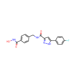 O=C(NO)c1ccc(CNC(=O)c2cc(-c3ccc(F)cc3)[nH]n2)cc1 ZINC000671998517