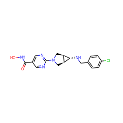 O=C(NO)c1cnc(N2C[C@H]3[C@H](NCc4ccc(Cl)cc4)[C@H]3C2)nc1 ZINC000101424929