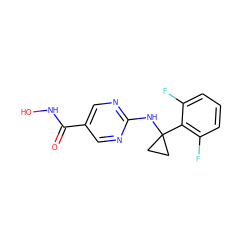 O=C(NO)c1cnc(NC2(c3c(F)cccc3F)CC2)nc1 ZINC000166683143