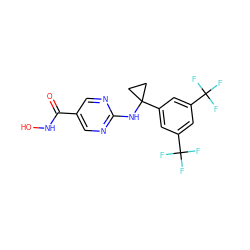 O=C(NO)c1cnc(NC2(c3cc(C(F)(F)F)cc(C(F)(F)F)c3)CC2)nc1 ZINC000166922733