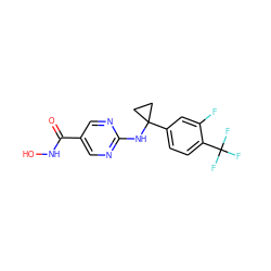 O=C(NO)c1cnc(NC2(c3ccc(C(F)(F)F)c(F)c3)CC2)nc1 ZINC000166651273