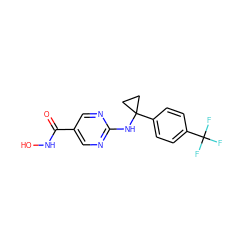 O=C(NO)c1cnc(NC2(c3ccc(C(F)(F)F)cc3)CC2)nc1 ZINC000166667988