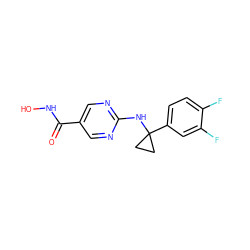 O=C(NO)c1cnc(NC2(c3ccc(F)c(F)c3)CC2)nc1 ZINC000166744304