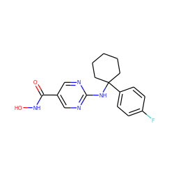 O=C(NO)c1cnc(NC2(c3ccc(F)cc3)CCCCC2)nc1 ZINC000146077530