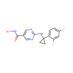 O=C(NO)c1cnc(NC2(c3ccc(F)cc3F)CC2)nc1 ZINC000166667476