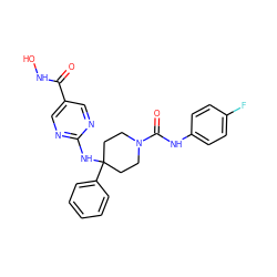 O=C(NO)c1cnc(NC2(c3ccccc3)CCN(C(=O)Nc3ccc(F)cc3)CC2)nc1 ZINC001772575254