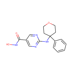 O=C(NO)c1cnc(NC2(c3ccccc3)CCOCC2)nc1 ZINC000166620065