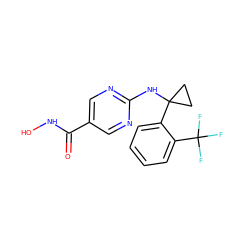 O=C(NO)c1cnc(NC2(c3ccccc3C(F)(F)F)CC2)nc1 ZINC000166612771