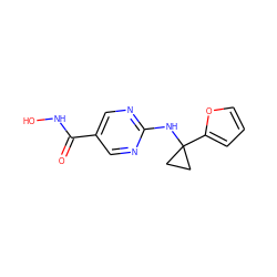 O=C(NO)c1cnc(NC2(c3ccco3)CC2)nc1 ZINC000166683259