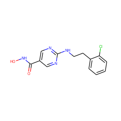 O=C(NO)c1cnc(NCCc2ccccc2Cl)nc1 ZINC000166722484