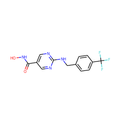 O=C(NO)c1cnc(NCc2ccc(C(F)(F)F)cc2)nc1 ZINC000166618556