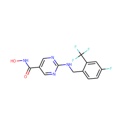 O=C(NO)c1cnc(NCc2ccc(F)cc2C(F)(F)F)nc1 ZINC000166914350