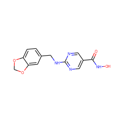 O=C(NO)c1cnc(NCc2ccc3c(c2)OCO3)nc1 ZINC000166684211