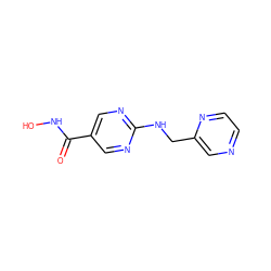 O=C(NO)c1cnc(NCc2cnccn2)nc1 ZINC000166664719