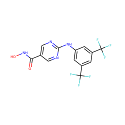 O=C(NO)c1cnc(Nc2cc(C(F)(F)F)cc(C(F)(F)F)c2)nc1 ZINC000166629891