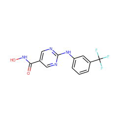 O=C(NO)c1cnc(Nc2cccc(C(F)(F)F)c2)nc1 ZINC000166684797