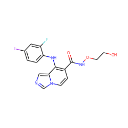 O=C(NOCCO)c1ccn2cncc2c1Nc1ccc(I)cc1F ZINC000117674075