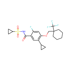 O=C(NS(=O)(=O)C1CC1)c1cc(C2CC2)c(OCC2(C(F)(F)F)CCCCC2)cc1F ZINC000225230226