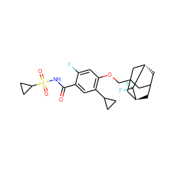 O=C(NS(=O)(=O)C1CC1)c1cc(C2CC2)c(OCC23CC4C[C@@H](C2)C(F)(F)[C@@H](C4)C3)cc1F ZINC000225250336