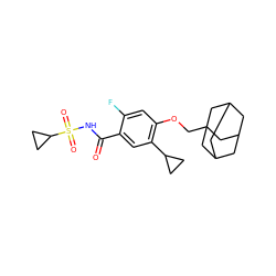 O=C(NS(=O)(=O)C1CC1)c1cc(C2CC2)c(OCC23CC4CC(CC(C4)C2)C3)cc1F ZINC000207006764