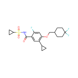 O=C(NS(=O)(=O)C1CC1)c1cc(C2CC2)c(OCC2CCC(F)(F)CC2)cc1F ZINC000216244436