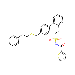 O=C(NS(=O)(=O)CCc1ccccc1-c1ccc(CSCCc2ccccc2)cc1)c1cccs1 ZINC000013818270