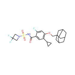 O=C(NS(=O)(=O)N1CC(F)(F)C1)c1cc(C2CC2)c(OCC23CC4CC(CC(C4)C2)C3)cc1F ZINC000218399536