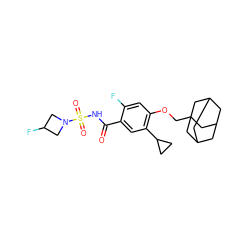 O=C(NS(=O)(=O)N1CC(F)C1)c1cc(C2CC2)c(OCC23CC4CC(CC(C4)C2)C3)cc1F ZINC000225209268