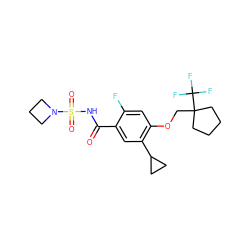 O=C(NS(=O)(=O)N1CCC1)c1cc(C2CC2)c(OCC2(C(F)(F)F)CCCC2)cc1F ZINC000216239664