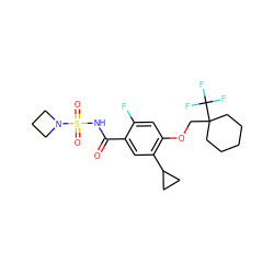 O=C(NS(=O)(=O)N1CCC1)c1cc(C2CC2)c(OCC2(C(F)(F)F)CCCCC2)cc1F ZINC000225242467