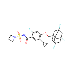 O=C(NS(=O)(=O)N1CCC1)c1cc(C2CC2)c(OCC23CC4(F)CC(F)(CC(F)(C4)C2)C3)cc1F ZINC000216248498