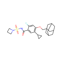 O=C(NS(=O)(=O)N1CCC1)c1cc(C2CC2)c(OCC23CC4CC(CC(C4)C2)C3)cc1F ZINC000261155231