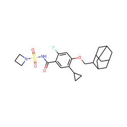 O=C(NS(=O)(=O)N1CCC1)c1cc(C2CC2)c(OCC2C3CC4CC(C3)CC2C4)cc1F ZINC000216243595