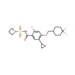 O=C(NS(=O)(=O)N1CCC1)c1cc(C2CC2)c(OCC2CCC(F)(F)CC2)cc1F ZINC000216244284