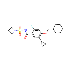 O=C(NS(=O)(=O)N1CCC1)c1cc(C2CC2)c(OCC2CCCCC2)cc1F ZINC000216242153