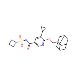 O=C(NS(=O)(=O)N1CCC1)c1cnc(OCC23CC4CC(CC(C4)C2)C3)c(C2CC2)c1 ZINC000218506194