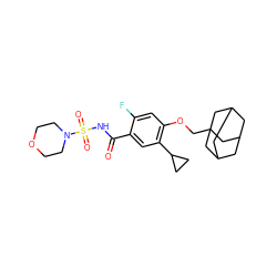 O=C(NS(=O)(=O)N1CCOCC1)c1cc(C2CC2)c(OCC23CC4CC(CC(C4)C2)C3)cc1F ZINC000261089326