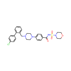 O=C(NS(=O)(=O)N1CCOCC1)c1ccc(N2CCN(Cc3ccccc3-c3ccc(Cl)cc3)CC2)cc1 ZINC000140039104