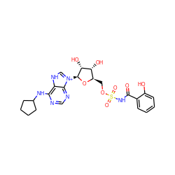 O=C(NS(=O)(=O)OC[C@H]1O[C@@H]([n+]2c[nH]c3c(NC4CCCC4)ncnc32)[C@H](O)[C@@H]1O)c1ccccc1O ZINC000377811498